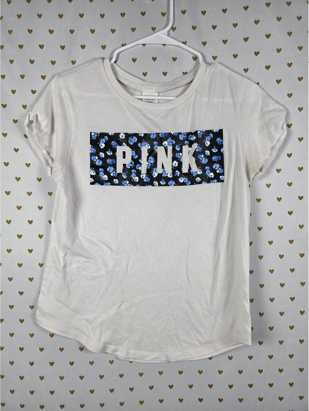 Victorias Secret PINK Floral White Logo Tee shirt MEDIUM - Picture 1 of 3